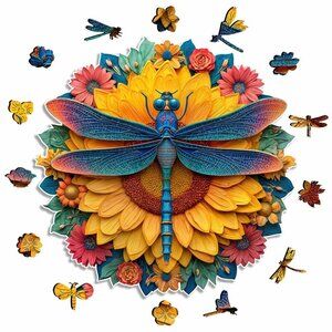 Puzzles Up ✦ Dragonfly Sunflower Wooden Jigsaw Puzzle ✦ A5 Small NWT